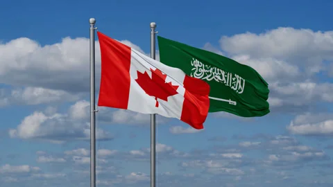 Saudi Arabia and Canada two flags Stock Footage 279323606