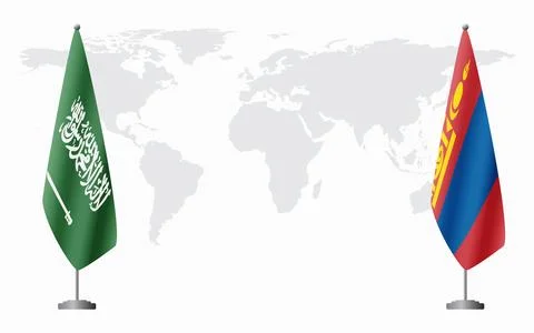 Saudi Arabia and Mongolia flags for official meeting 스톡 일러스트