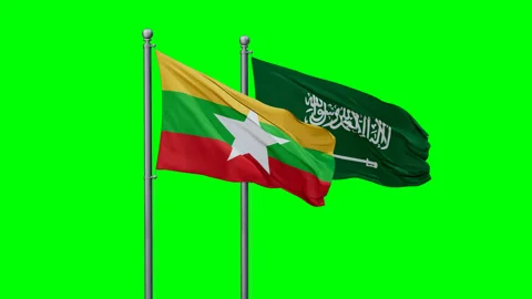 Saudi Arabia and Myanmar two flags Stock Footage 292814935