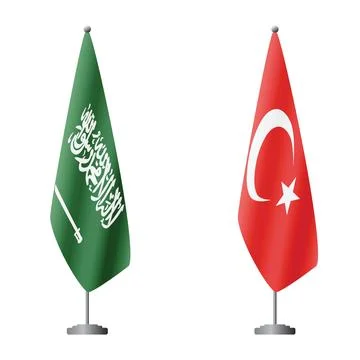 Saudi Arabia and Turkey flags on flagpoles for official ceremonies and meetings Stock Illustration