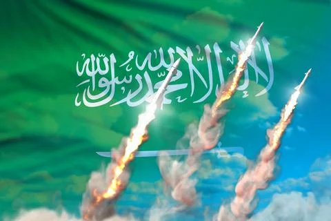 Saudi Arabia ballistic warhead launch - rocket weapons concept on sky Stock Illustration