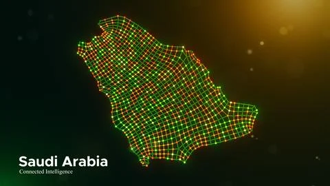 Saudi Arabia Connected Intelligence Technology Network Map Presentation Conce Illustrazione stock