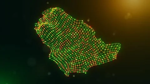 Saudi Arabia Digital Connectivity Network Map With Flowing Data Mesh Illustrazione stock