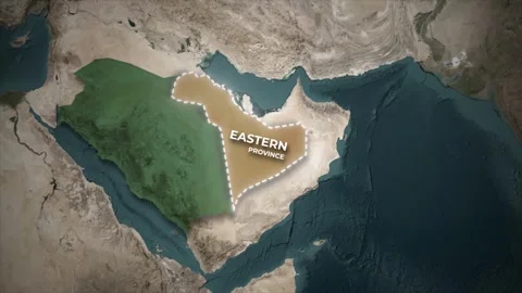 Saudi Arabia Eastern Province Map Zoom Animation on Satellite Background Stock Footage 337424354