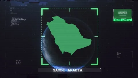 Saudi Arabia Flag and Map HUD 4K Stock Footage 343629942