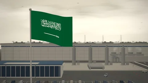 Saudi Arabia Flag Flying Over Semiconductor Fabrication Plant Cleanroom Stock-Footage 344781747