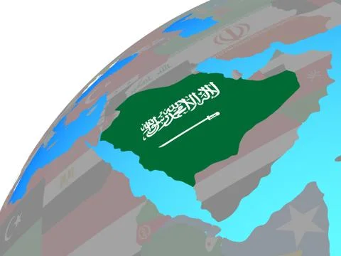 Saudi Arabia with flag on globe Illustrazione stock