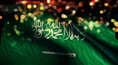 Saudi Arabia Flag Light Night Bokeh Abstract Loop Animation 4K Stock Footage 47662896