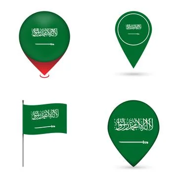 Saudi Arabia Flag Map Pin Icons Set Collection. Stock Illustration