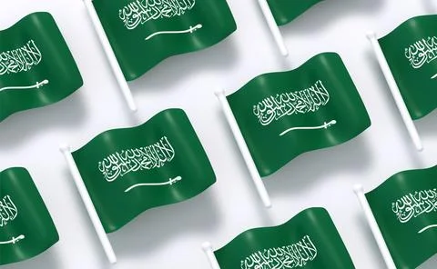 Saudi Arabia flag pattern background white soft color. Realistic cartoon 3d.. Stock Illustration