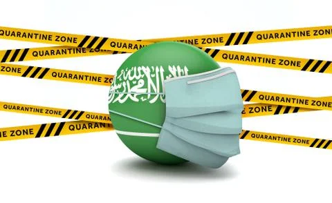 Saudi Arabia flag with protective face mask. Coronavirus concept. 3D Render 스톡 일러스트