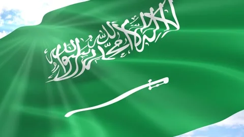 Saudi Arabia Flag Seamless Loop 4k 60fps on Sky Background Stock Footage 341568961