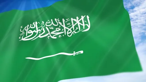 Saudi Arabia Flag Seamless Loop 4k 60fps on Sky Background Stock Footage 341677296