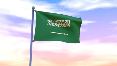 Saudi Arabia Flag waving in the high wind Stock Footage 155459088