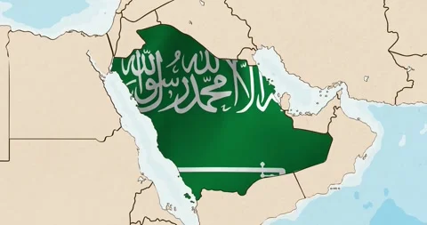 The saudi arabia flag waving inside the country on a world map Vídeos de archivo 339033326