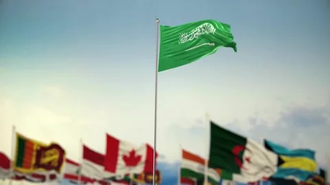 Saudi Arabia Flag With World Globe Flags Morning Shot Stock Footage 277101289