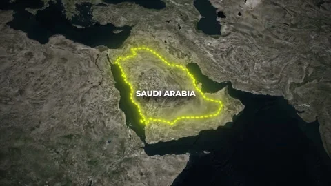 Saudi Arabia Glowing Border Animation on Satellite Map Background Stock Footage 336632068