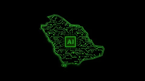 Saudi Arabia Map AI Chipset Technology Opener Stock-Footage 337082207