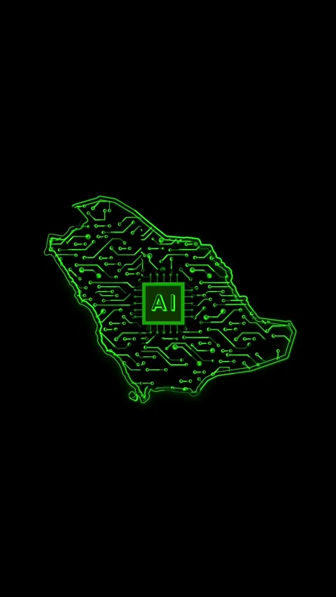 Saudi Arabia Map AI Chipset Technology Opener Video stock 337172613