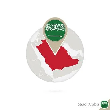 Saudi Arabia map and flag in circle. Map of Saudi Arabia, Saudi Arabia flag.. Stock Illustration