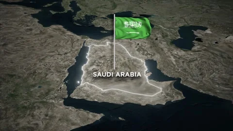 Saudi Arabia Map Animation with 3D Flag Waving of Saudi Arabia flag on World Map Stock Footage 329574689
