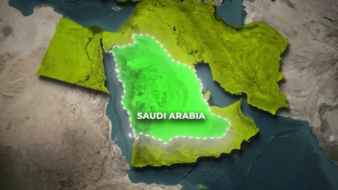Saudi Arabia Map Animation and Middle East Zoom on 3D Satellite Map Background Vídeos de archivo 336451431