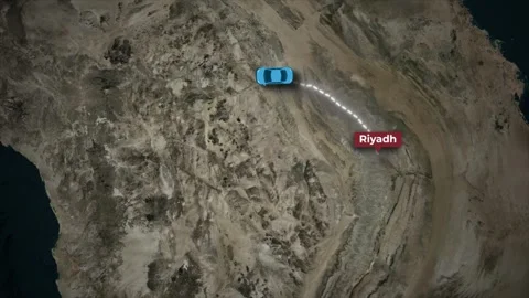 Saudi Arabia Map Animation Car Travel Riyadh to Medina Satellite Background Stock Footage 341877899