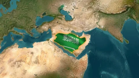 Saudi Arabia map animation with Flag 3d 4k view Stockbeeldmateriaal 328249274