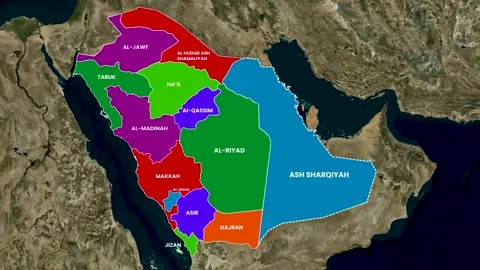 Saudi Arabia Map Animation Highlighting All Provinces Zoom Effect 4K Stock Footage 331994405