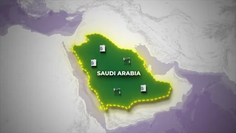 Saudi Arabia Map Animation with Oil Pumpjacks on World Map Background Stock Footage 336857559