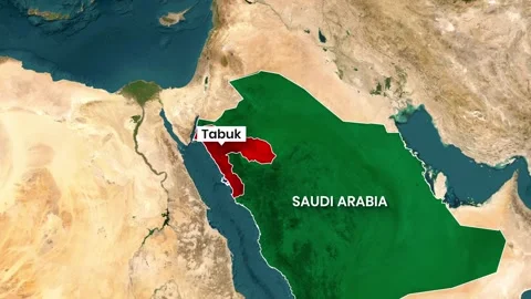 Saudi Arabia Map Animation Showing Tabuk Province Boundary and Label Stock Footage 340537492