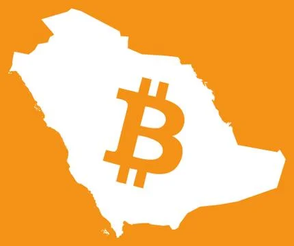 Saudi Arabia map with bitcoin crypto currency symbol illustration Stock Illustration
