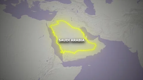 Saudi Arabia Map Border Highlight Animation on World Map Background Vídeos de archivo 336632076