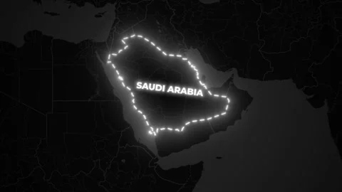 Saudi Arabia Map Border Outline Animation on Dark Map Background Vídeos de archivo 336388867