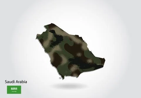 Saudi Arabia map with camouflage pattern, Forest - green texture in map. Mili Stock Illustration