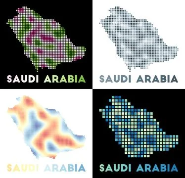 Saudi Arabia map. Collection of map of Saudi Arabia in dotted style. Border.. Foto stock