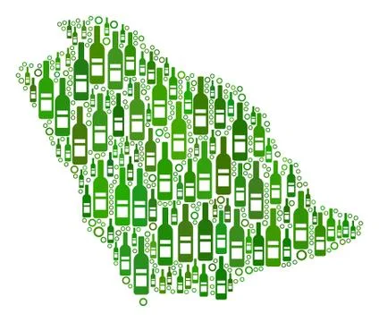 Saudi Arabia Map Composition of Wine Bottles and Circles Illustrazione stock