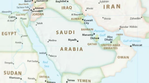 Saudi Arabia on a Map with Defocus (4K) Stock Footage 101143373