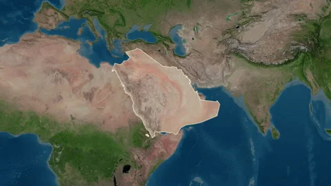Saudi Arabia map - extract. Border. Satellite. Labels Stock Footage 322889962