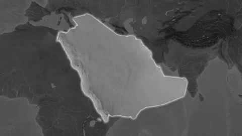 Saudi Arabia map - extract. Glow. Grayscale. Video stock 241690857
