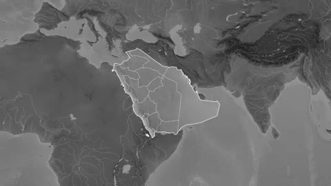 Saudi Arabia map - extract. Regions. Grayscale. Labels Stock Footage 322890628
