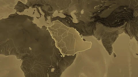 Saudi Arabia map - extract. Regions. Sepia. Labels Stock Footage 322893366
