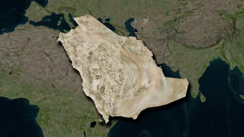Saudi Arabia map - extract. Shadow. Satellite. Labels Stock Footage 322889813