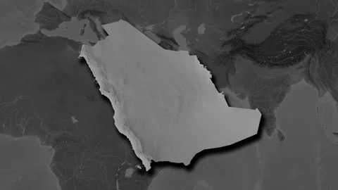 Saudi Arabia map - extract. Shadow. Grayscale. Labels Stock Footage 322891058