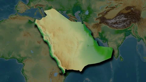 Saudi Arabia map - extract. Shadow. Physical. Labels Stock Footage 322893154