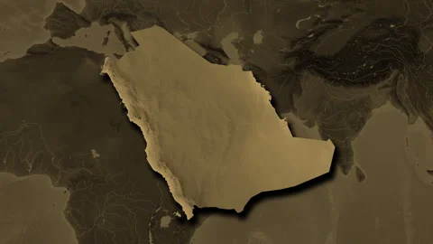 Saudi Arabia map - extract. Shadow. Sepia. Labels Stock Footage 322893473