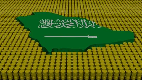 Saudi arabia map flag with oil barrels illustration Stock Illustration