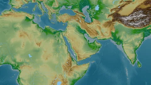 Saudi Arabia map - glide. Border. Physical. Video stock 241690978