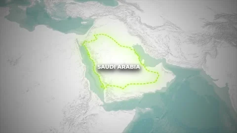 Saudi Arabia Map Highlight Animation on 3D Topographical Background Vídeos de archivo 336632074