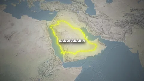Saudi Arabia Map Highlight Animation on 3D Relief Earth Map Vídeos de archivo 336632090